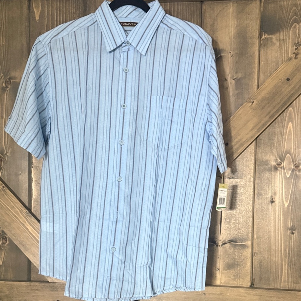 Cubavera Sky Blue Pinstripe Button-Down Shirt
